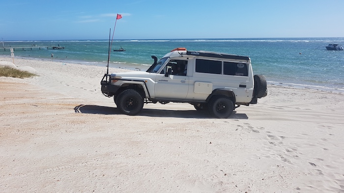 Brad and Julie leaving Horrocks Beach in the Troopy.