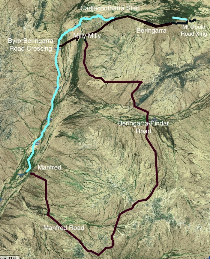 The river is shown in blue and the Support Crew route in black.