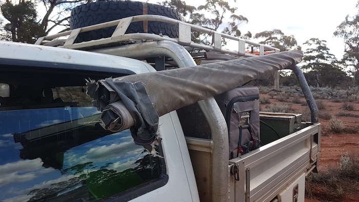 The bracket that attaches the awning to the roof rack broke.