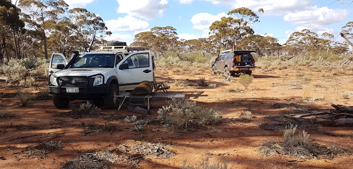 Kim's Rodeo and Paul's Navara at our 'Fault Line Camp' 11 kilometres south of Mt Jackson.