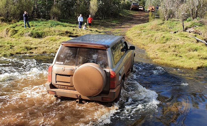 Peter takes his Patrol across the Blackwood River.