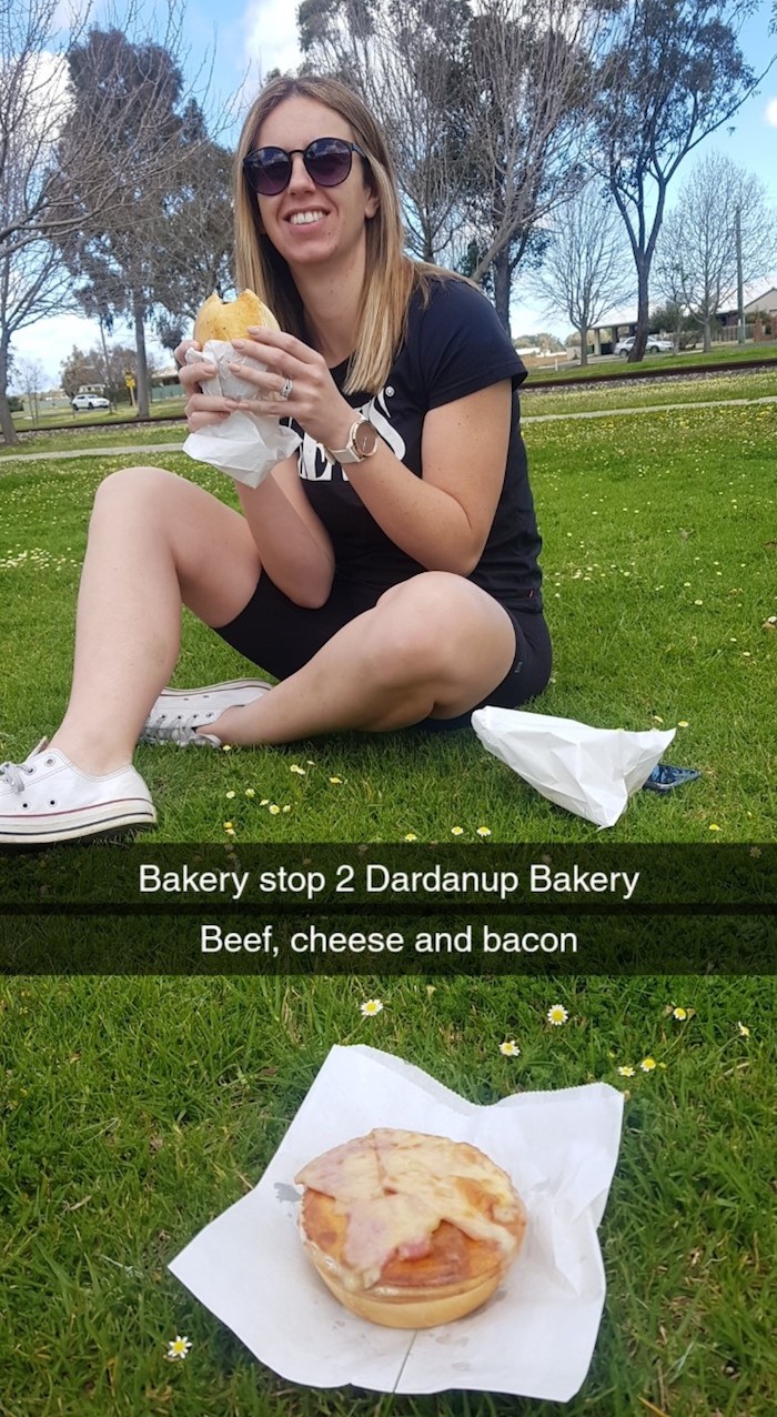 KIrsty enjoys some of the wares from Dardanup Bakery.