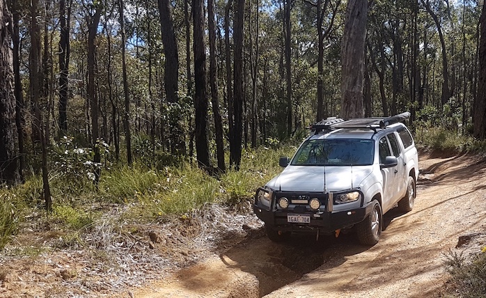 Nick and Fiona in the their Hilux, Dardanup Conservation Park.