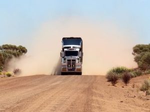 Approaching road train.
