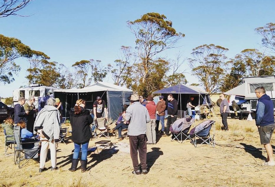 At camp early on Sunday morning.