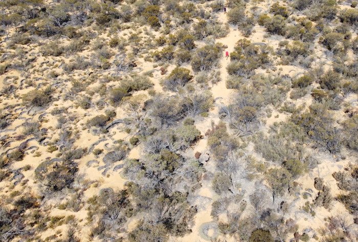 Kim in red shirt can be seen walking along the historical track - impassable to vehicles - that leads to Wangine.
