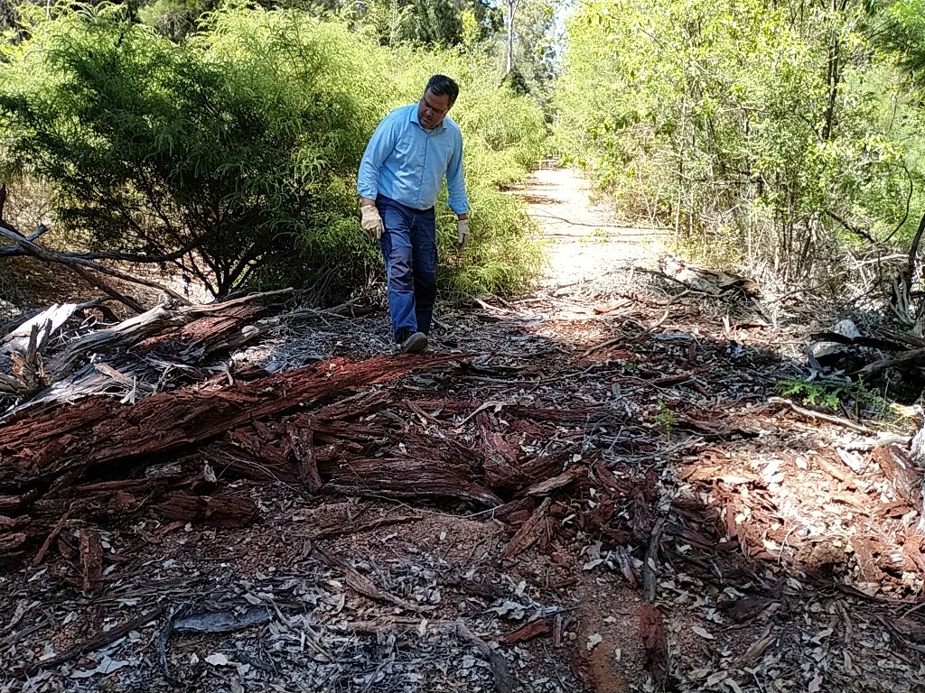 Aaron clears debris.
