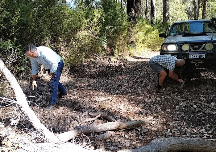 The last log was pulled out of the way.