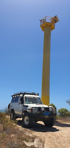 Mushy’s Troopy at the Freshwater Point navigation and comms tower.