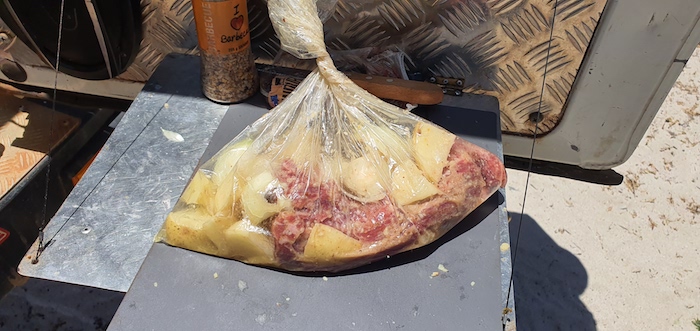 Ingredients are placed in a roasting bag.