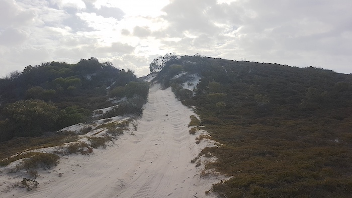 The way off the beach, south of Leeman.